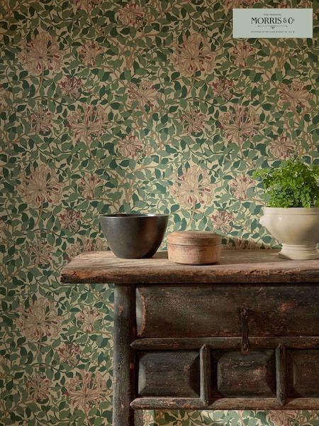 Morris & Co. Green Honeysuckle Wallpaper (U48590) | £1