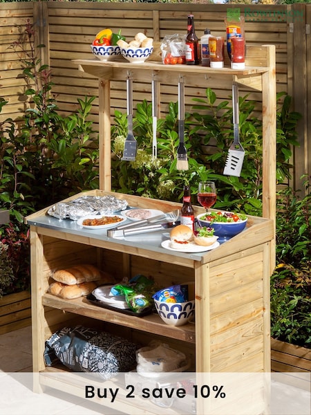Rowlinson Brown Outdoor Multi Functional Wooden BBQ Servery (U49529) | £275