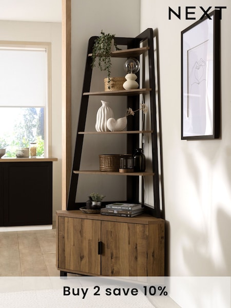 Dark Bronx Oak Effect Large Corner Ladder Shelf (U49562) | £399
