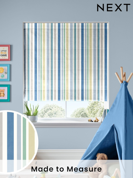 Blue Multi Kids Stripe Made To Measure Roman 100% Cotton Blind (U51342) | £70