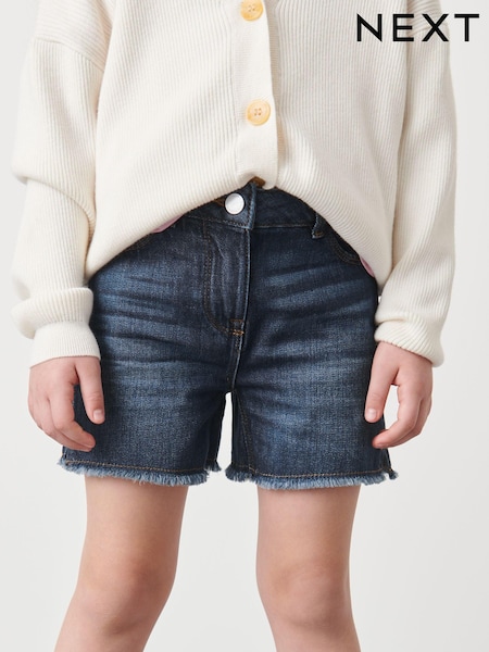 Dark Blue Longer Length Frayed Edge 100% Cotton Denim Shorts (3-16yrs) (U53757) | £9 - £14