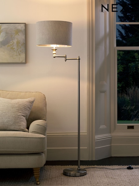 Brushed Chrome Burford Swing Arm Floor Lamp (U53838) | £125