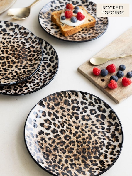 Rockett St George Set of 4 Natural Leopard Love Side Plates (U54717) | £30