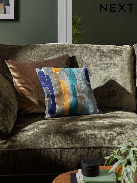 Navy Blue 43 x 43cm Retro Cut Velvet Cushion (U56360) | £22