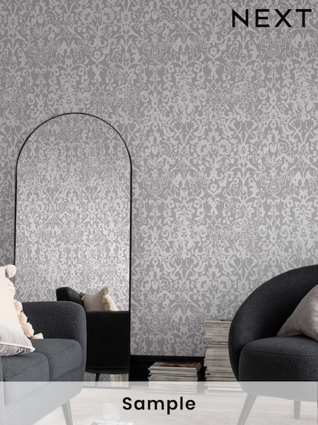 Grey Majestic Damask A4 Wallpaper Sample (U58327) | £1
