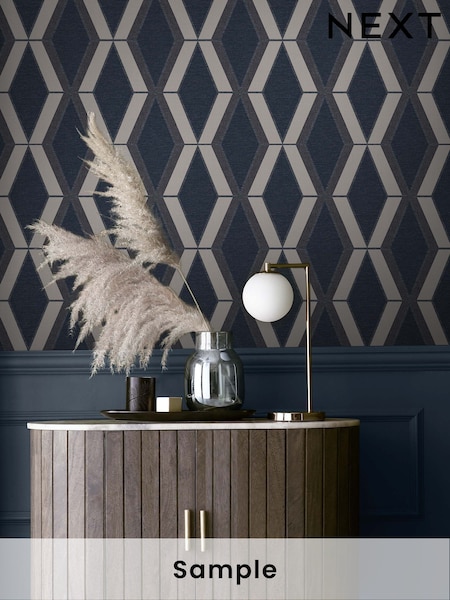 Navy Collection Luxe Diamond Geometric A4 Wallpaper Sample Wallpaper Sample (U58399) | £1