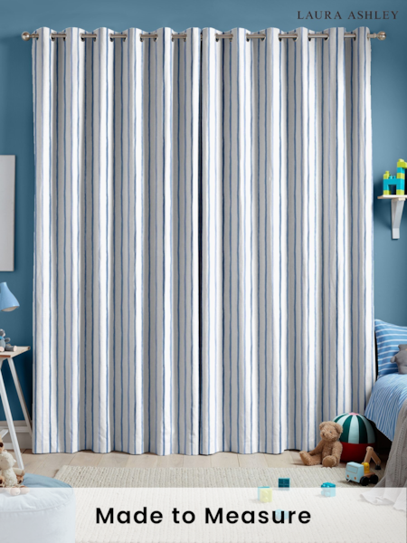 Laura Ashley Dark Seaspray Blue Painterly Stripe Made To Measure Curtains (U59514) | £91