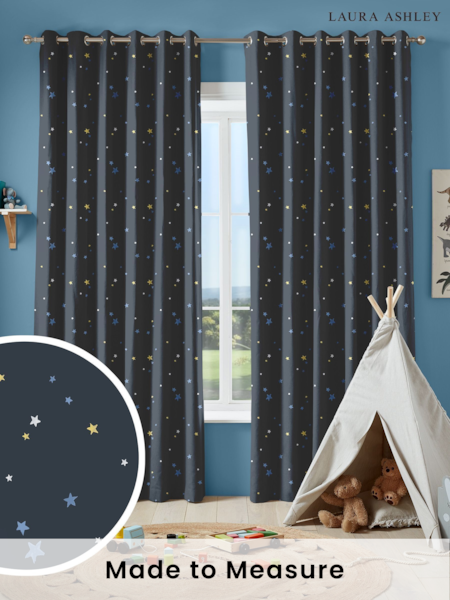 Laura Ashley Midnight Blue Kids Painterly Stars Made To Measure Curtains (U59518) | £91