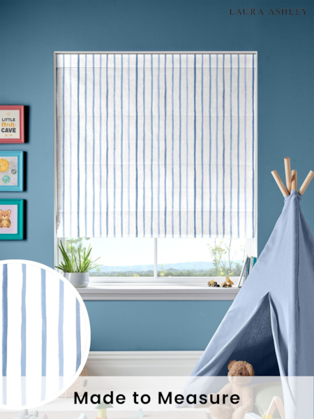 Laura Ashley Dark Seaspray Blue Kids Painterly Stripe Made To Measure Roman Blind (U61025) | £79