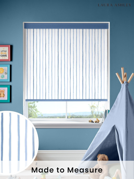 Laura Ashley Dark Seaspray Blue Painterly Stripe Made To Measure Roller Blind (U61050) | £58