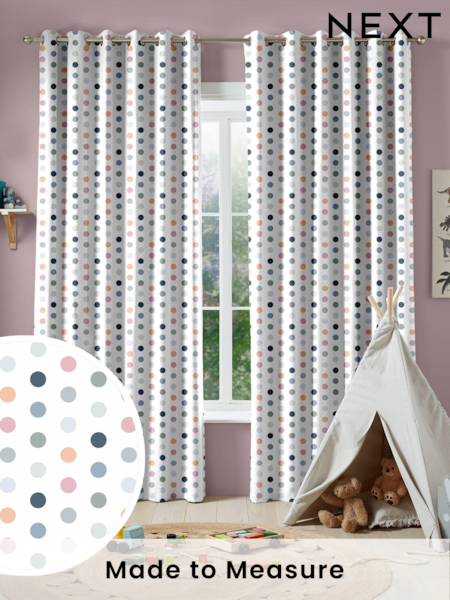 Multi Kids Polka Dots Made To Measure 100% Cotton Curtains (U61339) | £82