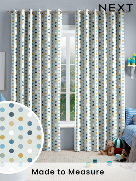 Sky Blue Kids Polka Dots Made To Measure 100% Cotton Curtains (U61340) | £82
