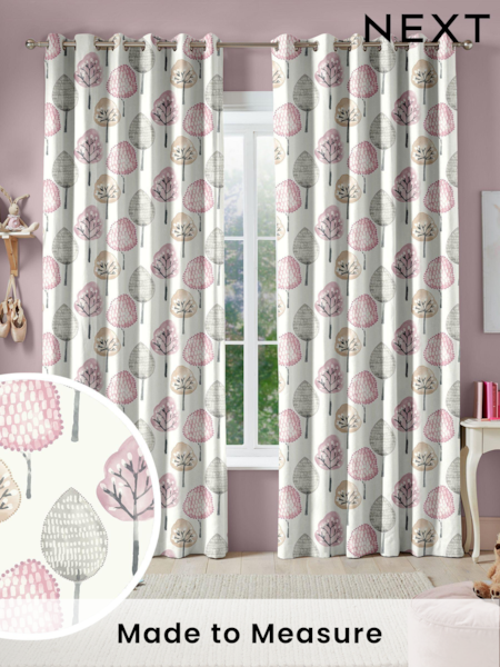 Blush Pink Trees Made To Measure 100% Cotton Curtains (U61341) | £82