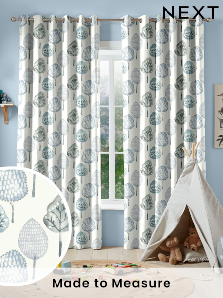 Sky Blue Kids Trees Made To Measure 100% Cotton Curtains (U61342) | £82