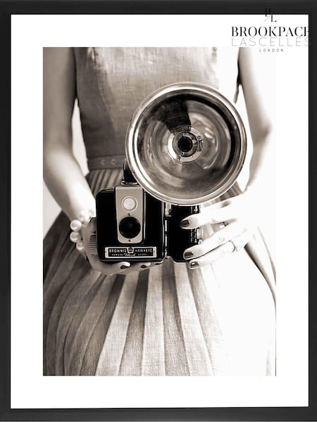 Brookpace Lascelles Black Black And White 'Camera Girl' Photographic Print In Glass Black Frame (U61931) | £160