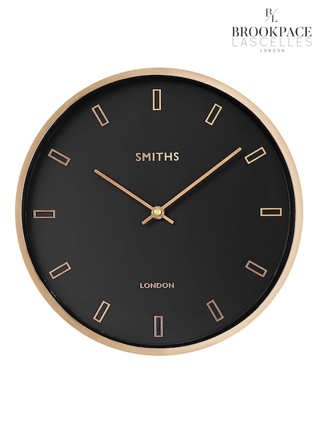 Brookpace Lascelles Black Rose Gold Metal Cased Wall Clock with Black Dial (U61966) | £40