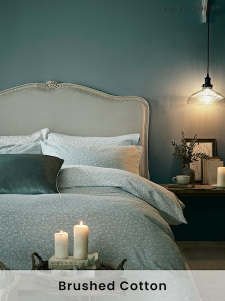 Laura Ashley Pale Seaspray Blue Brushed 100% Cotton Campion Duvet Cover and Pillowcase Set (U63484) | £50 - £90