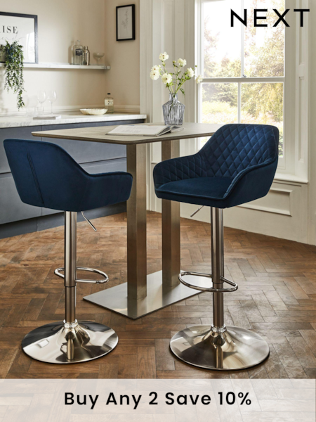 Soft Velvet Navy Blue Hamilton Quilted Kitchen Bar Stool (U63526) | £155