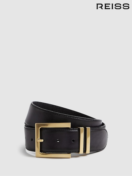 Reiss Black Brompton Leather Square Buckle Belt (U65658) | £88