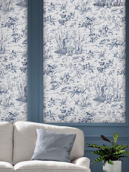 Laura Ashley Dark Seaspray Toile de Joy A4 Wallpaper Sample (U66214) | £1