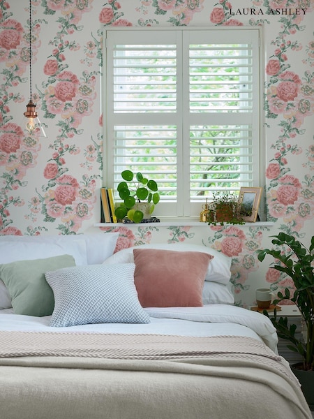 Laura Ashley Coral Pink Hollyhock A4 Wallpaper Sample (U66219) | £1
