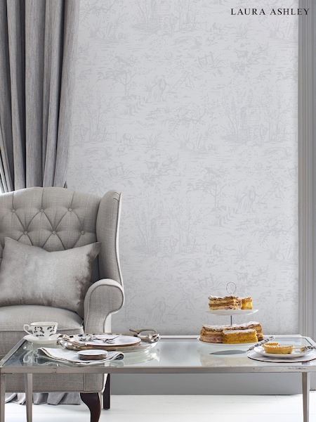 Laura Ashley Sugared Grey Toile de Joy A4 Wallpaper Sample (U66225) | £1