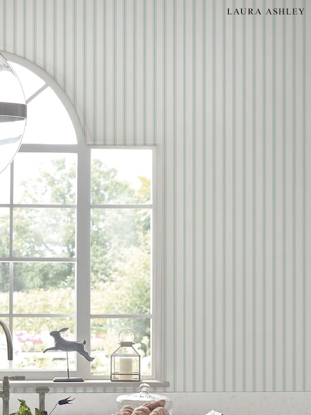 Laura Ashley Sage Farnworth Stripe 10M Wallpaper (U66495) | £46