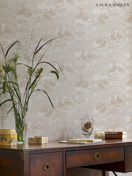 Laura Ashley Dove Grey Swans 10M Wallpaper (U66501) | £48