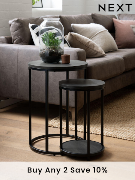 Black Bronx Oak Effect Round Set of 2 Nest of Tables (U68153) | £150