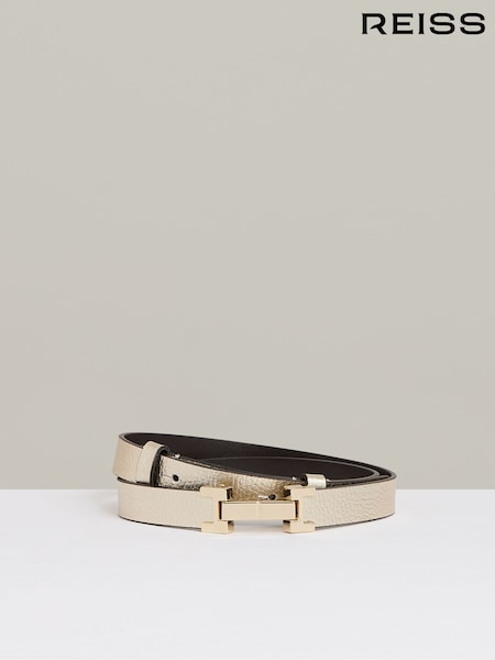 Reiss Gold Hayley Leather Square Hinge Belt (U70225) | £68