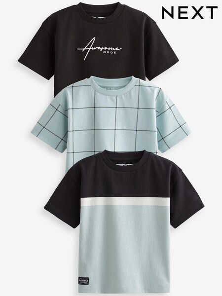 Blue/Black Colourblock Oversized Short Sleeve Character T-Shirts 3 Pack (3mths-7yrs) (U70637) | £4 - £5
