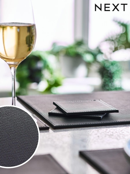 Set of 4 Black Reversible Faux Leather Placemats and Coasters Set (U70851) | £24