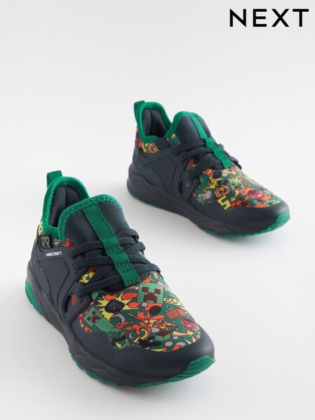 Minecraft Green/Navy Blue Elastic Lace Trainers (U70871) | £10 - £11