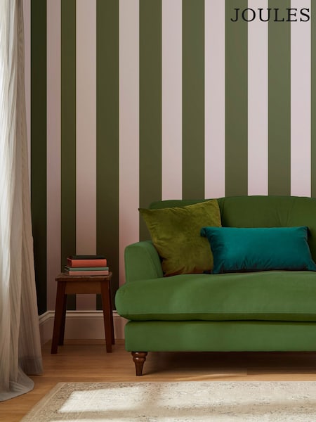 Joules Olive Green Harborough Stripe 10M Wallpaper (U71159) | £48