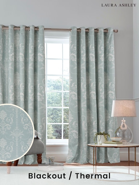 Laura Ashley Duck Egg Blue Josette Blackout Lined 100% Cotton Eyelet Curtains (U71452) | £55 - £290