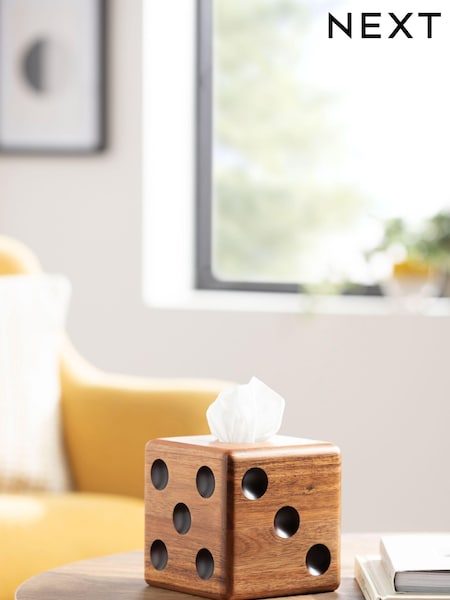 Brown Bronx Wooden Dice Tissue Box Cover (U71569) | £18
