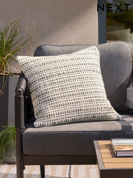 Black/White Mono Textured Weave Indoor/Outdoor Cushion (U71977) | £22