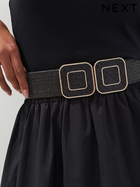 Black Square Buckle Wide Raffia Belt (U72703) | £18