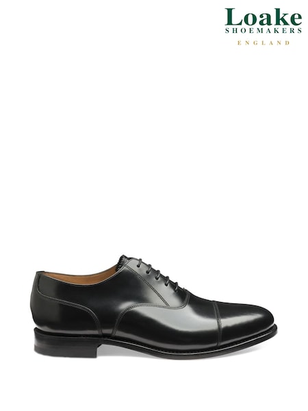 Loake Black Polished Leather Plain Toe Cap Oxford Shoes (U72731) | £185