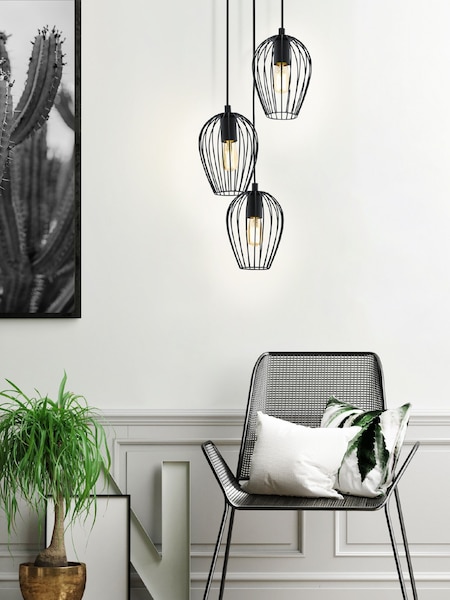 Eglo Black Newtown 3 Light Caged Cluster Ceiling Light Pendant (U73335) | £83