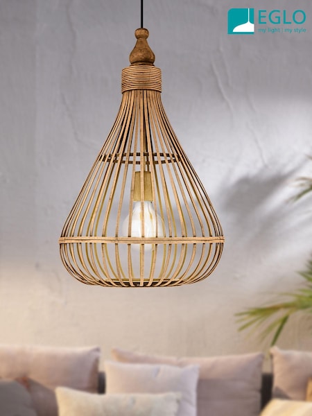 Eglo Natural Amsfield 1 Light Rattan Teardrop Ceiling Light Pendant (U73360) | £95