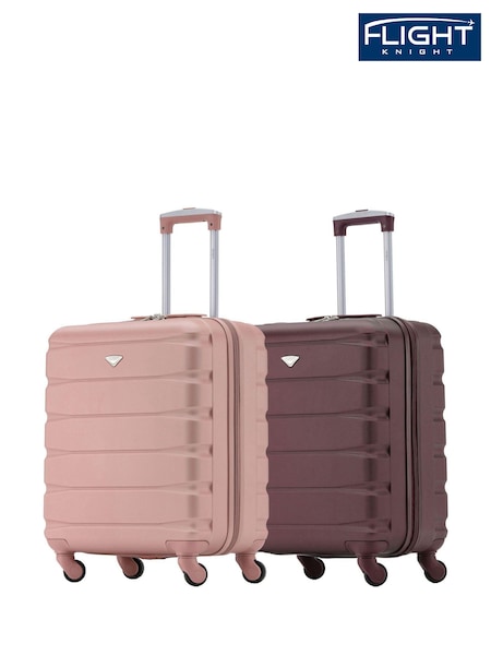 Flight Knight Rose Gold + Burgundy EasyJet 56x45x25cm Overhead 4 Wheel ABS Hard Case Cabin Carry On Suitcase Set Of 2 (U74102) | £90
