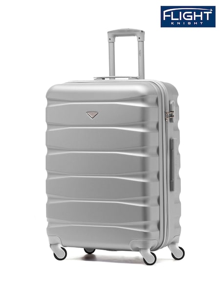 Flight Knight Silver Medium Hardcase Lightweight Check In Suitcase With 4 Wheels (U74115) | £60