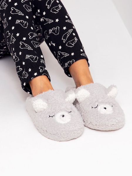 Pour Moi Grey Fluffy Bear Mule Slippers (U74994) | £19