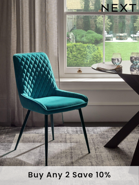 Set of 2 Soft Velvet Teal Blue Hamilton Black Leg Quilted Dining Chairs (U75006) | £260