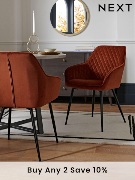 Set of 2 Solft Velvet Rust Brown Hamilton Black Leg Quilted Dining Chairs (U75067) | £310