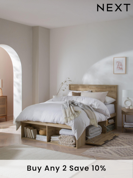 Light Oak Effect Bronx Platform Bed Frame with Storage (U75261) | £765 - £865