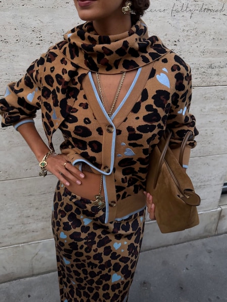 Brown - Never Fully Dressed Heart Leopard Cardigan