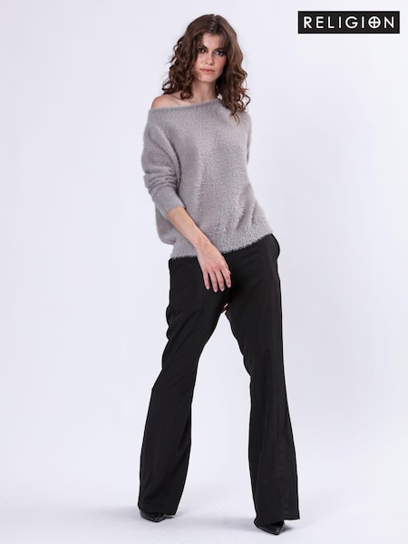 Religion Grey Off The Shoulder Super Soft Fluffy Jumper (U75341) | £66