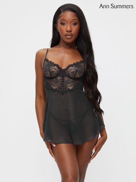 Ann Summers Black The Iris Lace Detail Babydoll (U75491) | £30